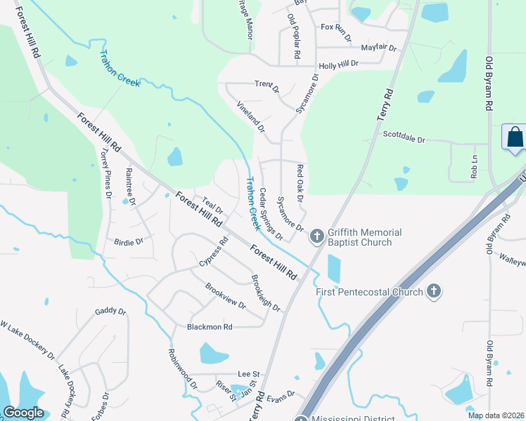 map of restaurants, bars, coffee shops, grocery stores, and more near 644 Cedar Springs Drive in Jackson
