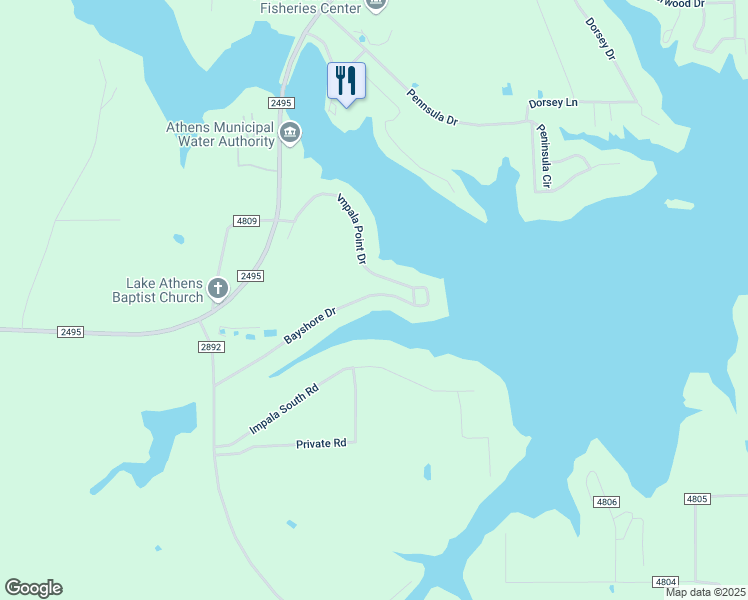 map of restaurants, bars, coffee shops, grocery stores, and more near 5552 Bayshore Drive in Athens