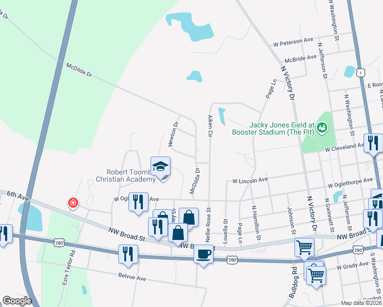 map of restaurants, bars, coffee shops, grocery stores, and more near 108 Newton Drive in Lyons