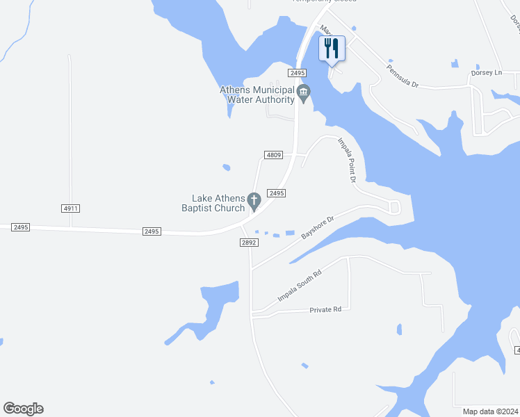 map of restaurants, bars, coffee shops, grocery stores, and more near 7825 County Road in Athens