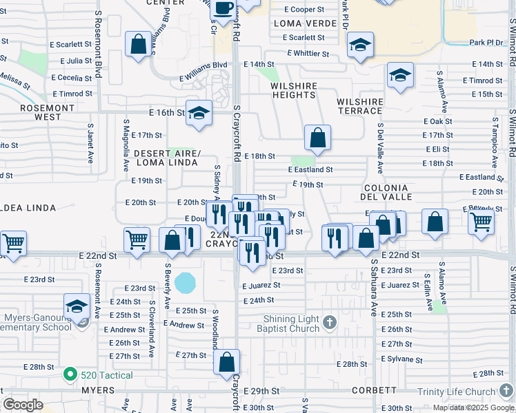map of restaurants, bars, coffee shops, grocery stores, and more near 1018 South Jefferson Avenue in Tucson