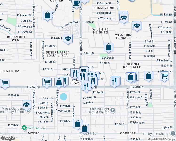 map of restaurants, bars, coffee shops, grocery stores, and more near 1018 South Jefferson Avenue in Tucson