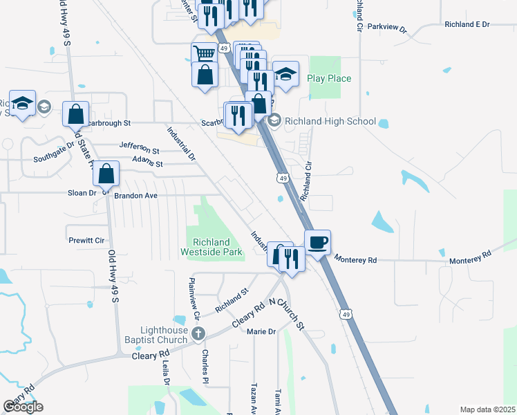 map of restaurants, bars, coffee shops, grocery stores, and more near 1223 Chapelridge Drive in Richland