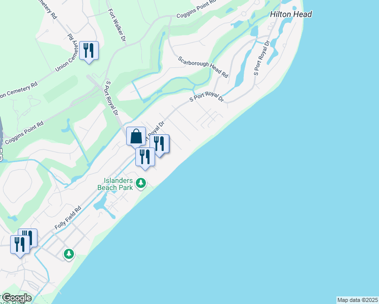 map of restaurants, bars, coffee shops, grocery stores, and more near 19 Barnacle Road in Hilton Head Island