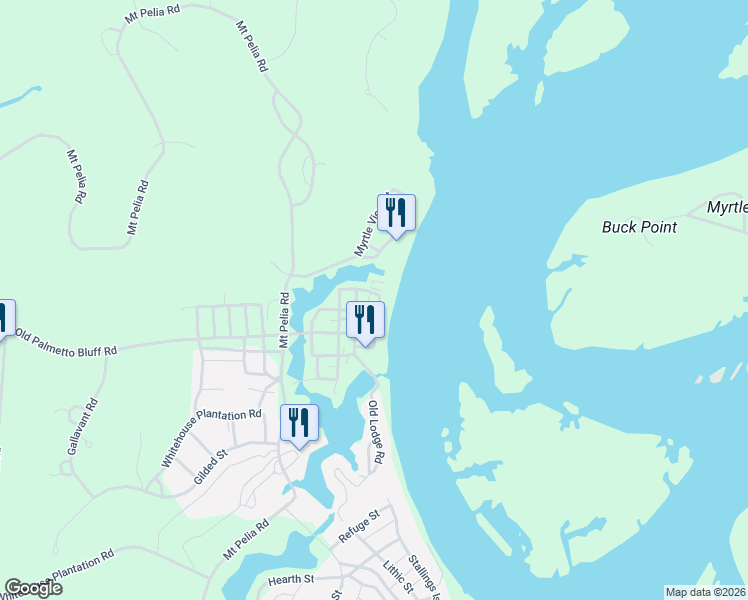 map of restaurants, bars, coffee shops, grocery stores, and more near 24 Wilson Street in Bluffton