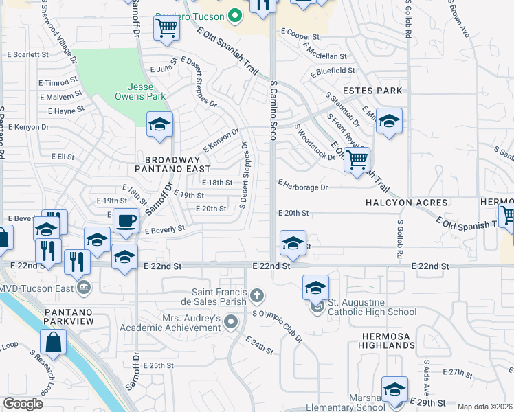 map of restaurants, bars, coffee shops, grocery stores, and more near 926 South Camino Seco in Tucson