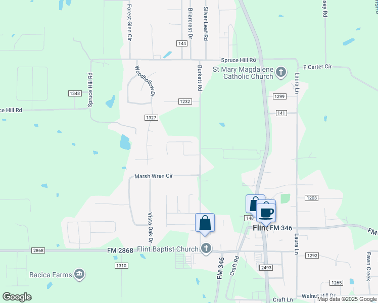 map of restaurants, bars, coffee shops, grocery stores, and more near 11178 Hunters Trail in Flint