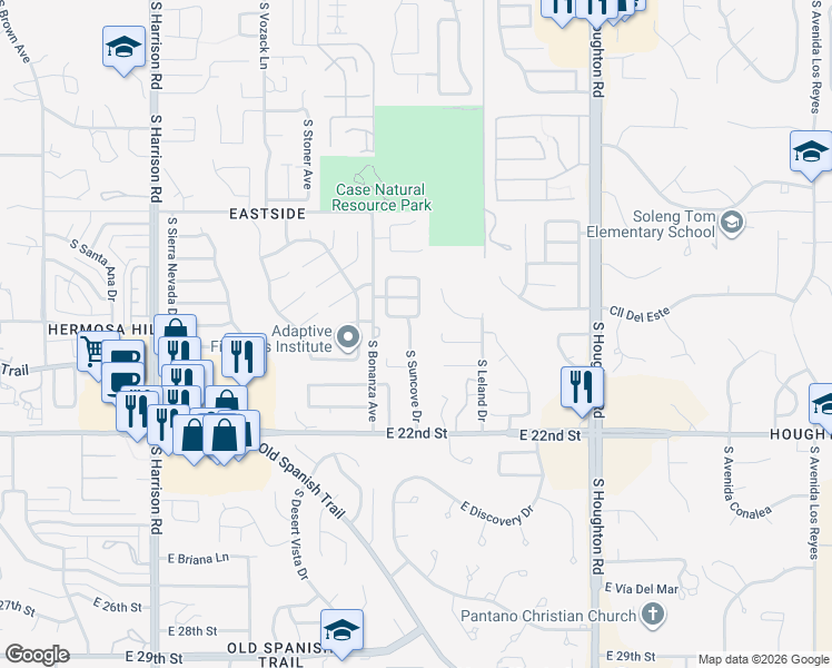 map of restaurants, bars, coffee shops, grocery stores, and more near 929 South Suncove Drive in Tucson