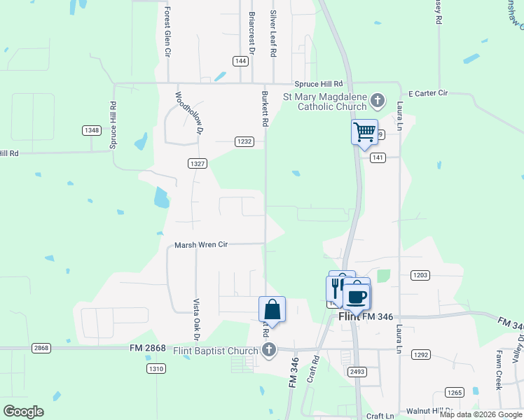 map of restaurants, bars, coffee shops, grocery stores, and more near 11160 Hunters Trail in Flint