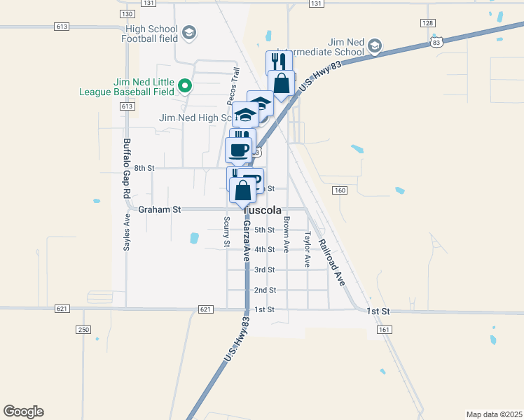map of restaurants, bars, coffee shops, grocery stores, and more near in Tuscola
