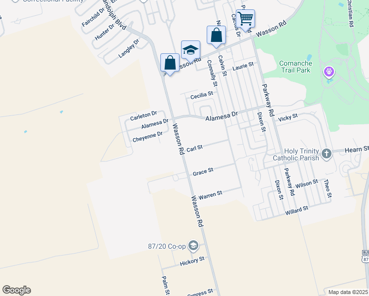 map of restaurants, bars, coffee shops, grocery stores, and more near 2100-2398 Carl Street in Big Spring