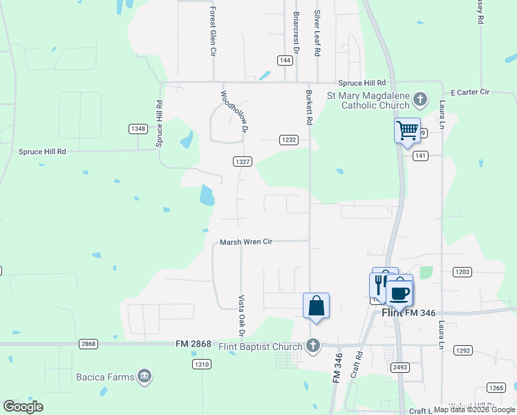 map of restaurants, bars, coffee shops, grocery stores, and more near 11254 Fox Trail in Flint