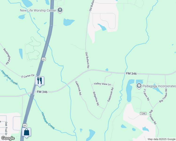 map of restaurants, bars, coffee shops, grocery stores, and more near 1308 FM 346 in Tyler