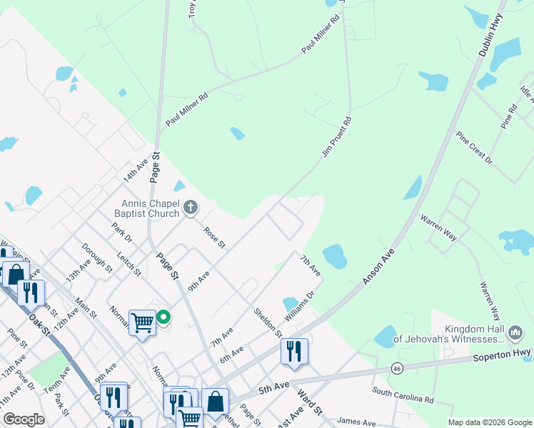 map of restaurants, bars, coffee shops, grocery stores, and more near 1 Shady Acres in Eastman