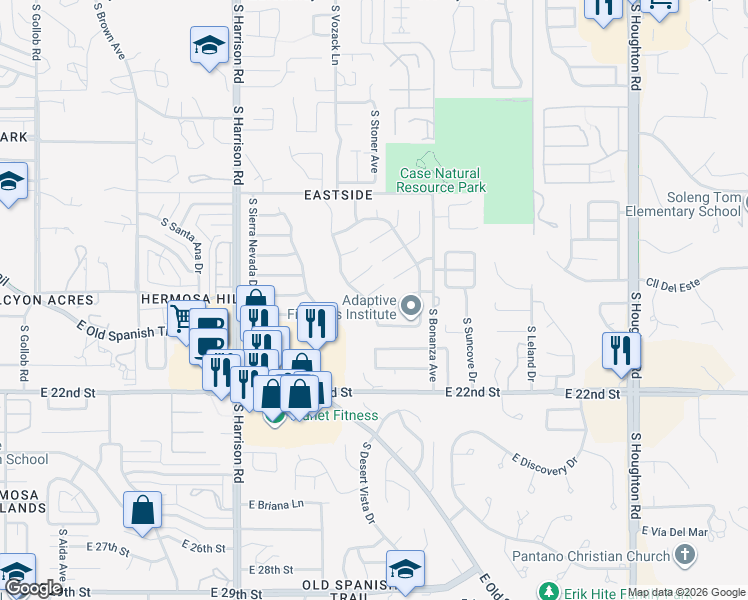map of restaurants, bars, coffee shops, grocery stores, and more near 9776 Pointe Pass Court in Tucson