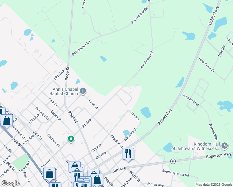 map of restaurants, bars, coffee shops, grocery stores, and more near 1-119 Shady Acres in Eastman