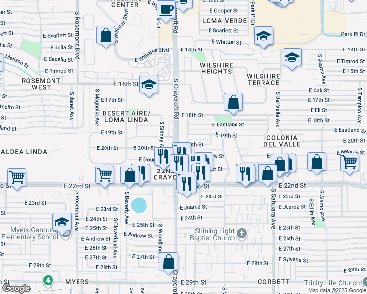 map of restaurants, bars, coffee shops, grocery stores, and more near 1018 South Jefferson Avenue in Tucson