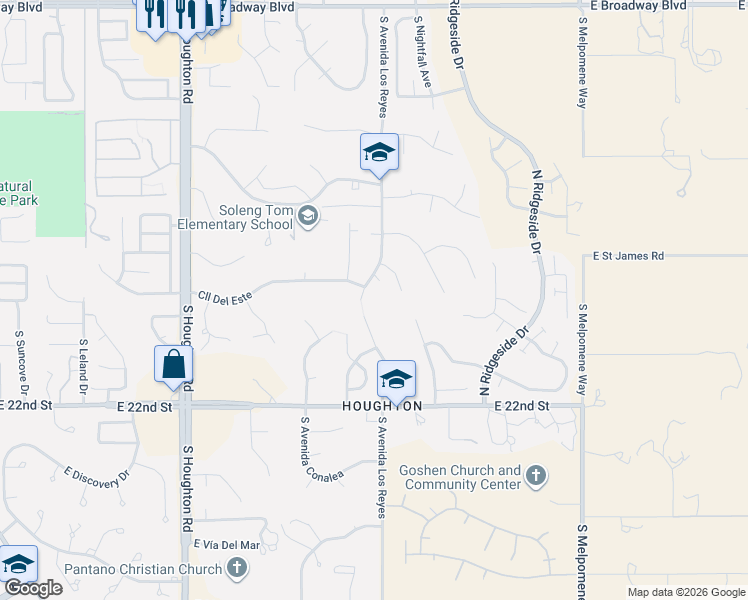 map of restaurants, bars, coffee shops, grocery stores, and more near 931 South Avenida Los Reyes in Tucson