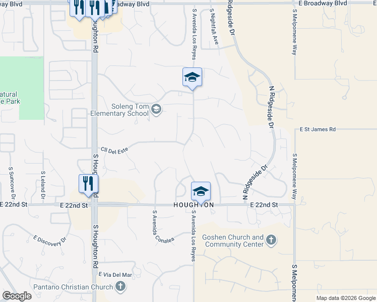 map of restaurants, bars, coffee shops, grocery stores, and more near 931 South Avenida Los Reyes in Tucson