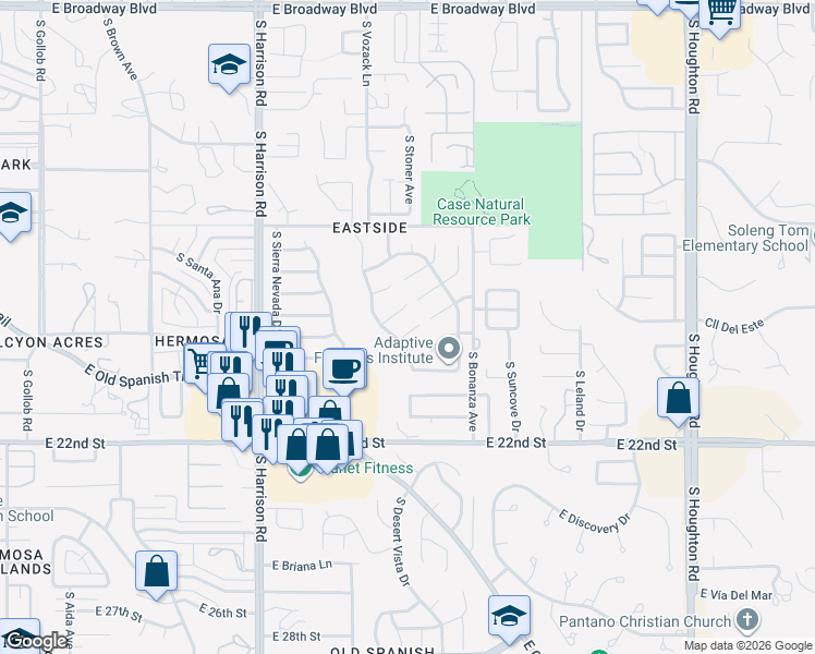 map of restaurants, bars, coffee shops, grocery stores, and more near 9776 Pointe Pass Court in Tucson