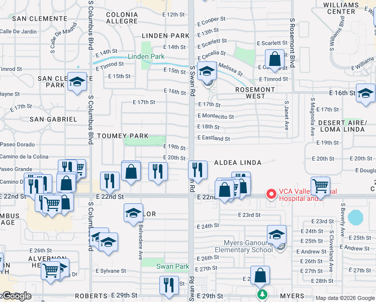 map of restaurants, bars, coffee shops, grocery stores, and more near 837 South Swan Road in Tucson
