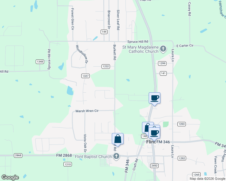 map of restaurants, bars, coffee shops, grocery stores, and more near 11160 Hunters Trail in Flint