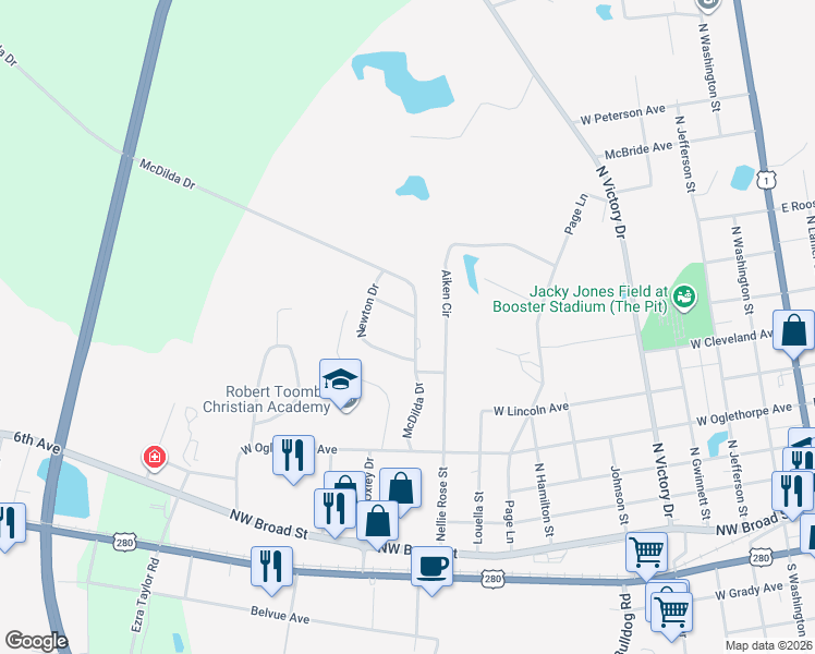 map of restaurants, bars, coffee shops, grocery stores, and more near 108 Newton Drive in Lyons