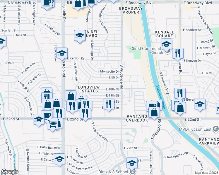 map of restaurants, bars, coffee shops, grocery stores, and more near 7433 East Princeton Drive in Tucson