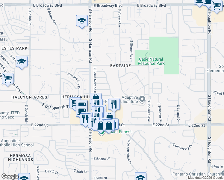 map of restaurants, bars, coffee shops, grocery stores, and more near 793 South Smokey Mountains Road in Tucson