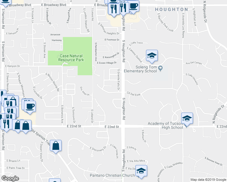 map of restaurants, bars, coffee shops, grocery stores, and more near 10231 East Calle Del Este in Tucson