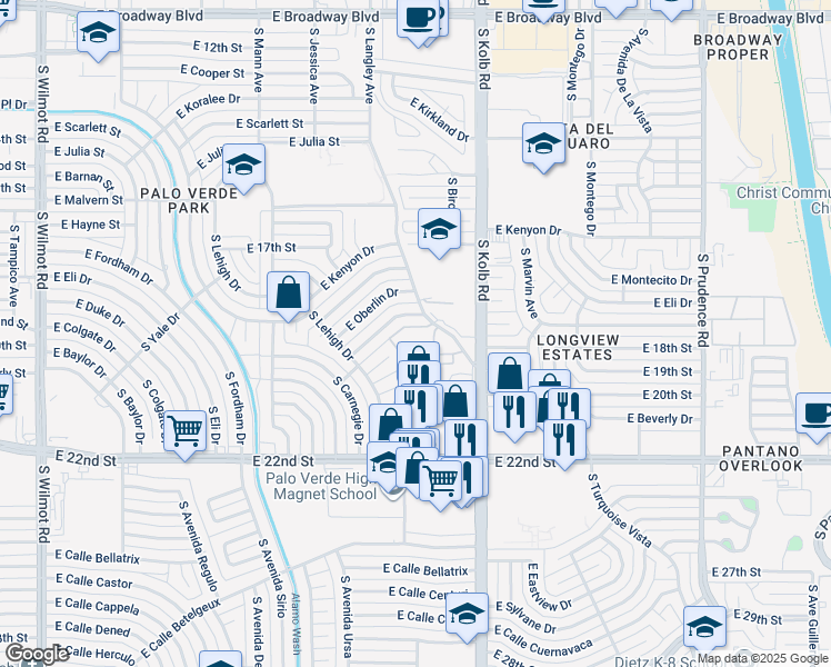 map of restaurants, bars, coffee shops, grocery stores, and more near 6952 East Princeton Drive in Tucson