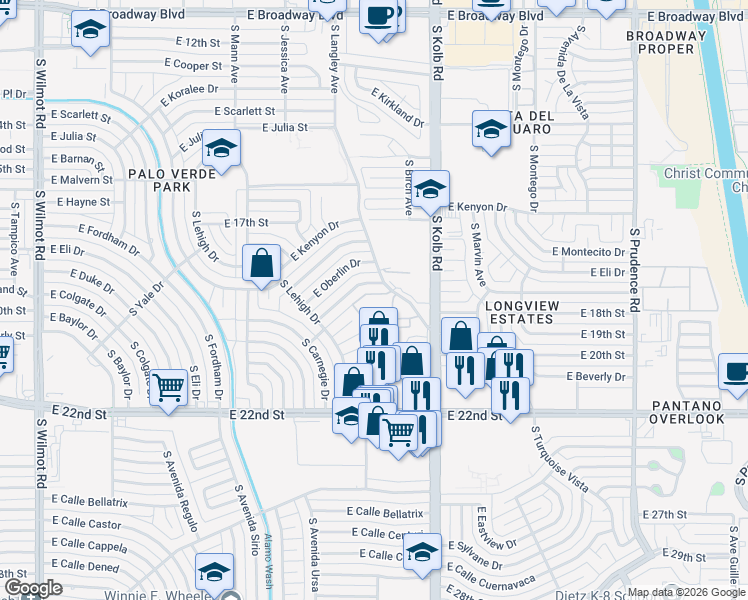 map of restaurants, bars, coffee shops, grocery stores, and more near 6952 East Princeton Drive in Tucson