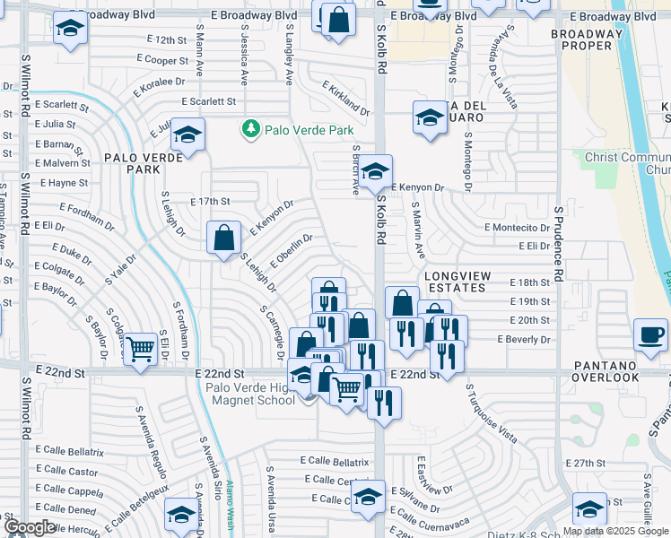 map of restaurants, bars, coffee shops, grocery stores, and more near 804 Calle Del Sol in Tucson