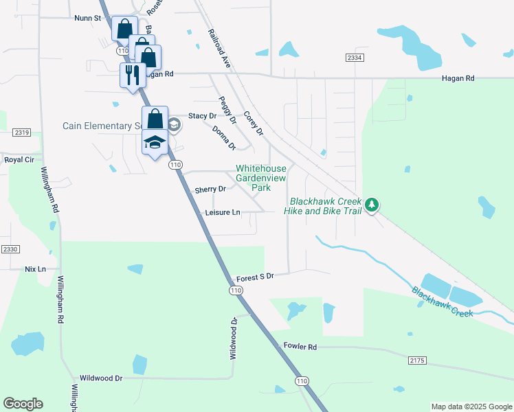 map of restaurants, bars, coffee shops, grocery stores, and more near 177 Leisure Lane in Whitehouse