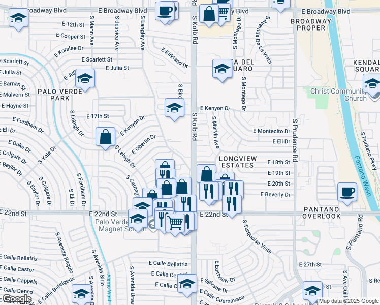 map of restaurants, bars, coffee shops, grocery stores, and more near in Tucson