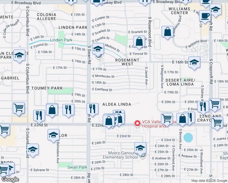 map of restaurants, bars, coffee shops, grocery stores, and more near 4818 East Eastland Street in Tucson