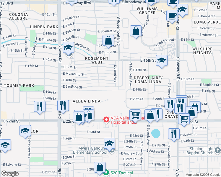 map of restaurants, bars, coffee shops, grocery stores, and more near in Tucson