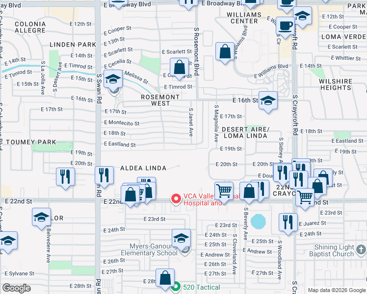 map of restaurants, bars, coffee shops, grocery stores, and more near in Tucson