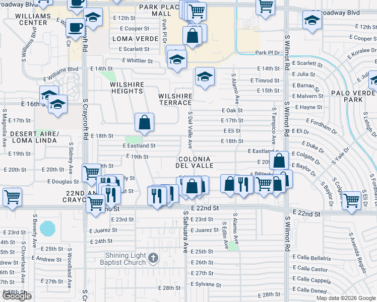 map of restaurants, bars, coffee shops, grocery stores, and more near 754 S Del Valle Ave in Tucson