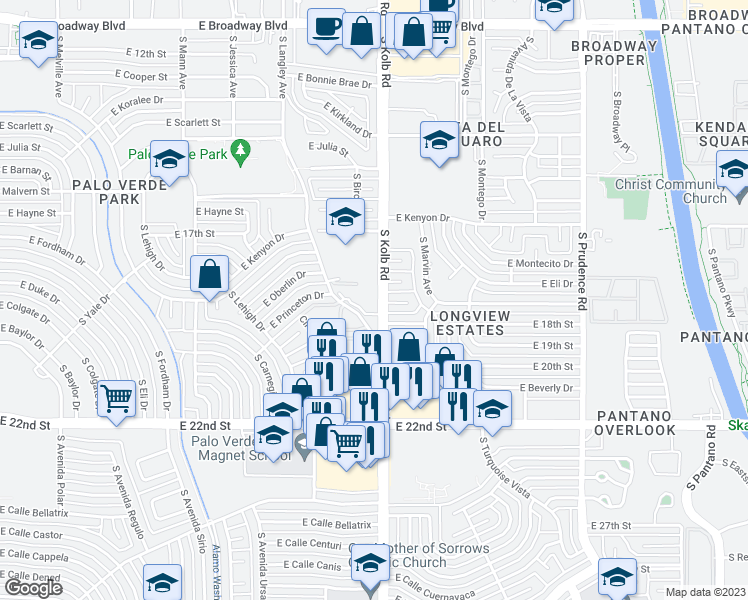 map of restaurants, bars, coffee shops, grocery stores, and more near in Tucson