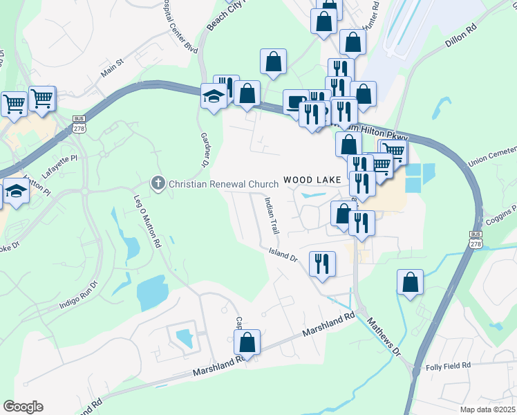 map of restaurants, bars, coffee shops, grocery stores, and more near 18 Marblehead Road in Hilton Head Island