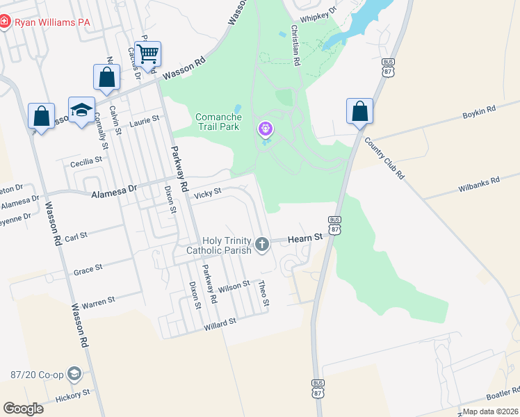 map of restaurants, bars, coffee shops, grocery stores, and more near 4047 Vicky Street in Big Spring