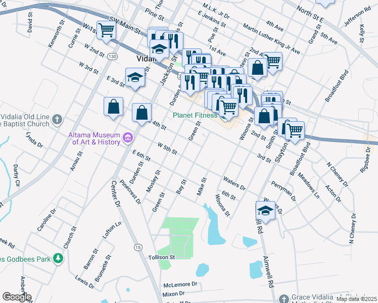 map of restaurants, bars, coffee shops, grocery stores, and more near 506 Green Street in Vidalia