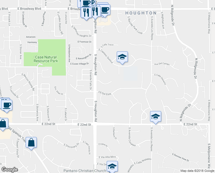 map of restaurants, bars, coffee shops, grocery stores, and more near 10332 East Calle Magdalena in Tucson