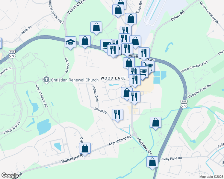 map of restaurants, bars, coffee shops, grocery stores, and more near 96 Mathews Drive in Hilton Head Island