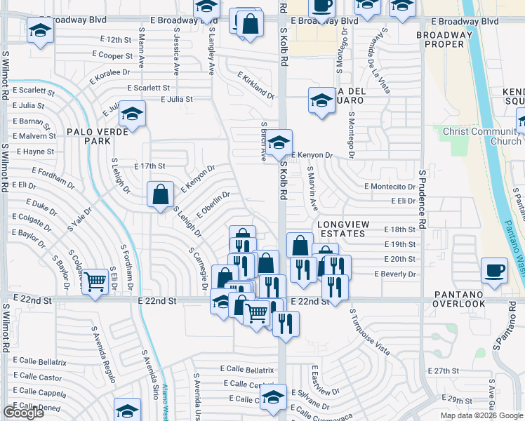 map of restaurants, bars, coffee shops, grocery stores, and more near 804 Calle Del Sol in Tucson