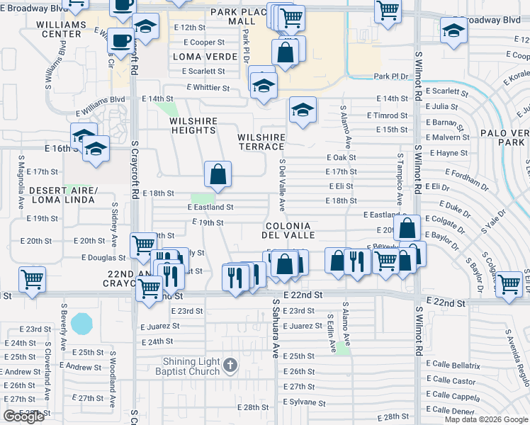 map of restaurants, bars, coffee shops, grocery stores, and more near 754 South Del Valle Avenue in Tucson
