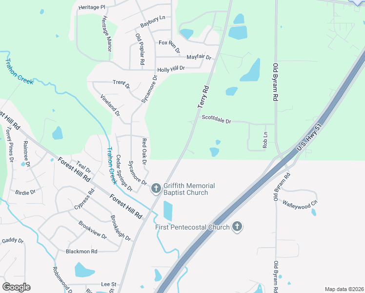 map of restaurants, bars, coffee shops, grocery stores, and more near 4319-4355 Terry Rd in Jackson
