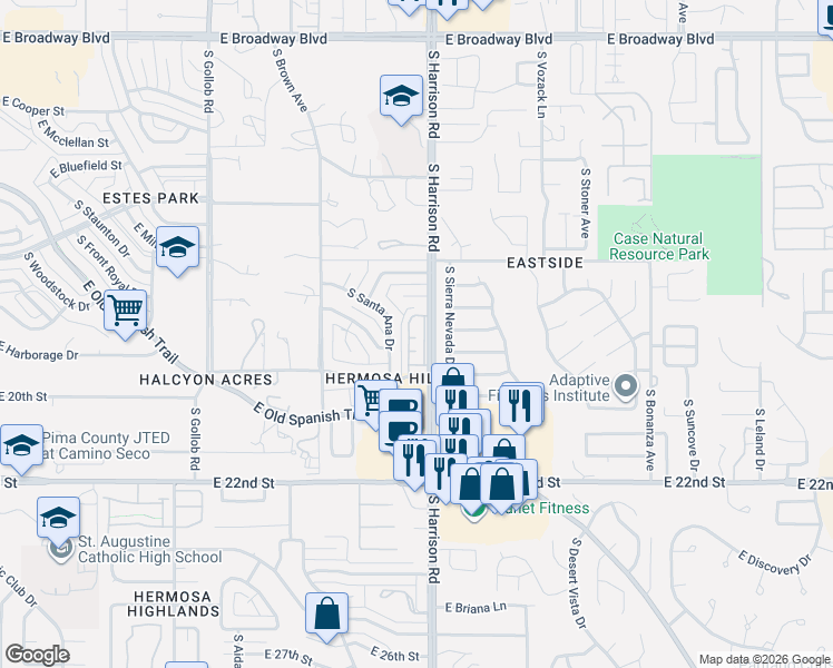 map of restaurants, bars, coffee shops, grocery stores, and more near 793 South Ciudad Circle in Tucson
