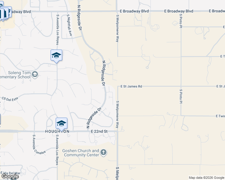map of restaurants, bars, coffee shops, grocery stores, and more near 11040 East Blue Grama Drive in Tucson